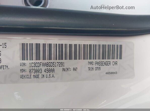 1C3CDFAA8GD517291 2016 DODGE DART White Vista del compartimento del motor