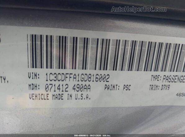 1C3CDFFA1GD816002 2016 DODGE DART Silver Vista del compartimento del motor