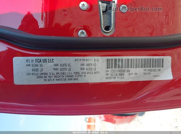 1C3CDFFA2GD821886 2016 DODGE DART Red Вид підкапотного простору