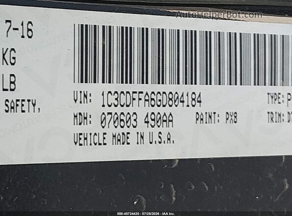 1C3CDFFA6GD804184 2016 DODGE DART Черный Вид подкапотного пространства
