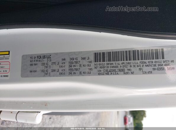 1C4BJWDG0GL196983 2016 JEEP WRANGLER UNLIMITED White Engine compartment view
