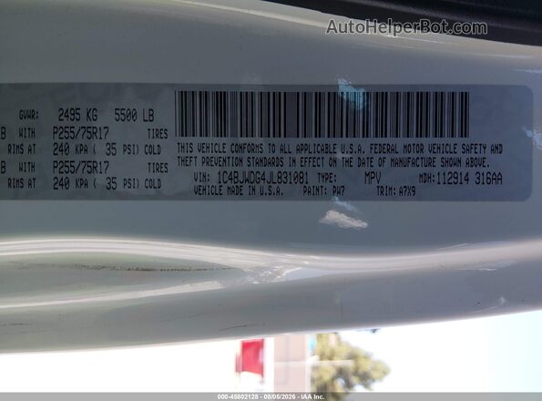 1C4BJWDG4JL831081 2018 JEEP WRANGLER White Engine compartment view