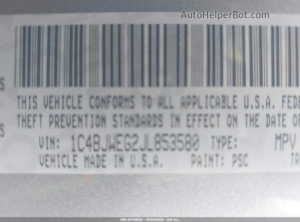 1C4BJWEG2JL853580 2018 JEEP WRANGLER Gray Widok komory silnika