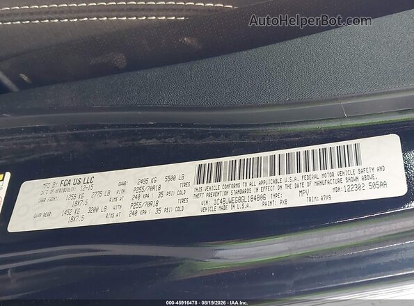 1C4BJWEG8GL184806 2016 JEEP WRANGLER UNLIMITED Black Вид підкапотного простору