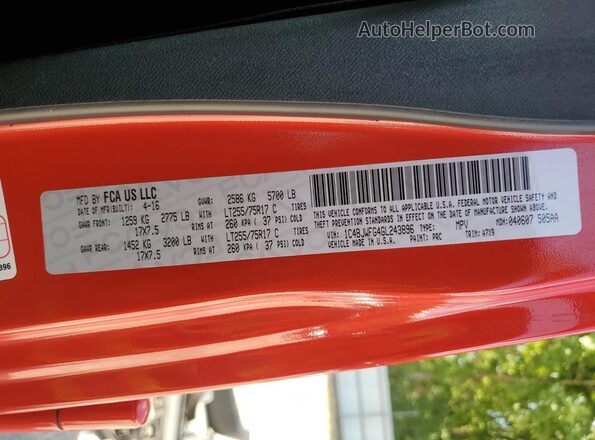 1C4BJWFG4GL243896 2016 JEEP WRANGLER Red Панорамний вид салону 360°