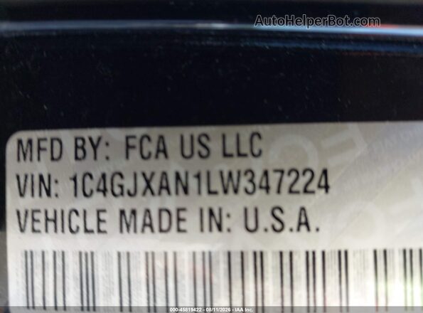 1C4GJXAN1LW347224 2020 JEEP WRANGLER Black Engine compartment view