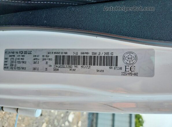1C4HJWEG5GL312963 2016 JEEP WRANGLER White VIN კოდის სტიკერის ხედი
