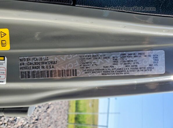 1C4HJXDG1MW728087 2021 JEEP WRANGLER Gray VIN კოდის სტიკერის ხედი