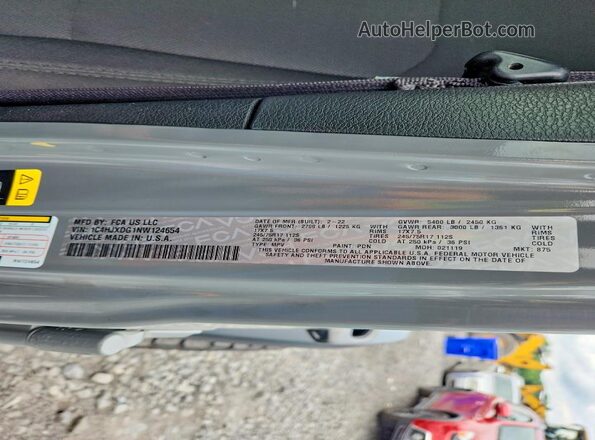 1C4HJXDG1NW124654 2022 JEEP WRANGLER Gray VIN sticker view