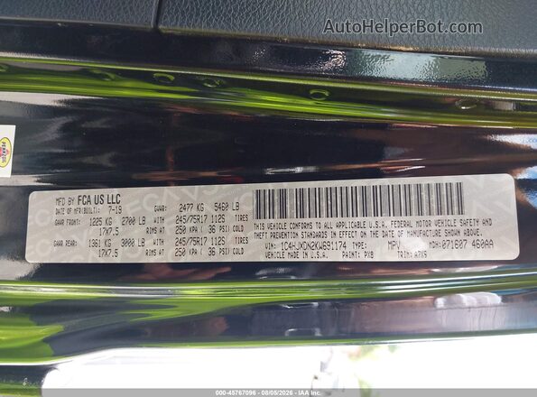 1C4HJXDN2KW691174 2019 JEEP WRANGLER UNLIMITED Black Շարժիչի բաժամունքի տեսք