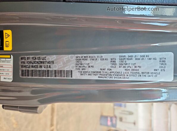 1C4HJXDN2MW714519 2021 JEEP WRANGLER Gray Widok wnętrza 360 stopni