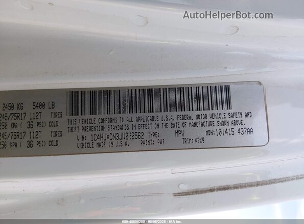 1C4HJXDN3JW222562 2018 JEEP WRANGLER UNLIMITED White Vista del compartimento del motor