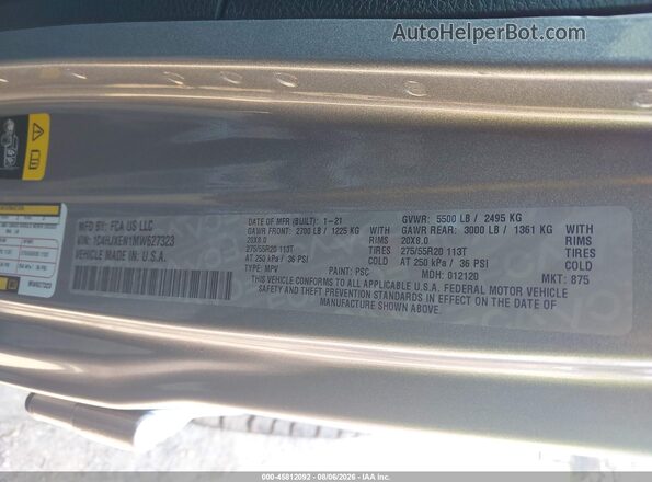 1C4HJXEN1MW627323 2021 JEEP WRANGLER UNLIMITED Серый Вид подкапотного пространства
