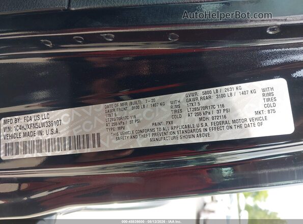 1C4HJXFN5LW339107 2020 JEEP WRANGLER UNLIMITED Black Շարժիչի բաժամունքի տեսք