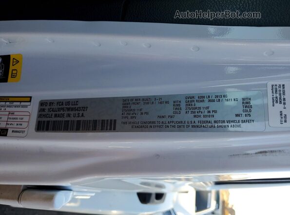 1C4JJXP67MW643727 2021 JEEP WRANGLER White VIN կոդի պիտակի տեսք