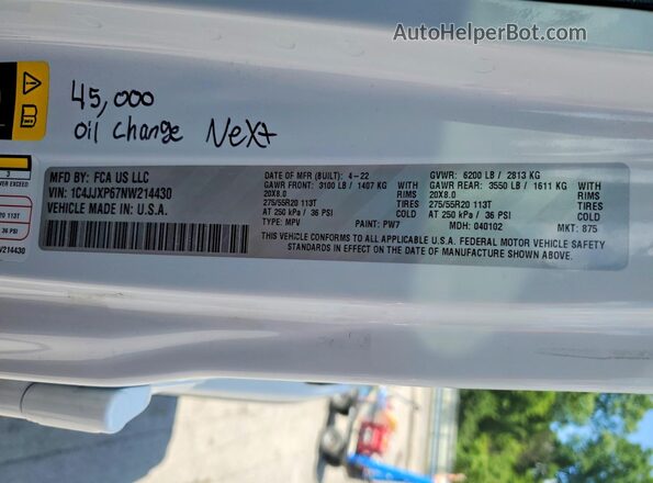 1C4JJXP67NW214430 2022 JEEP WRANGLER Белый Вид наклейки с VIN-кодом