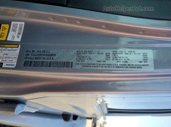 1C4JJXR61MW659046 2021 JEEP WRANGLER Silver VIN კოდის სტიკერის ხედი