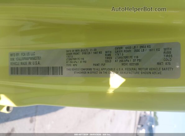 1C4JJXR66PW663761 2023 JEEP WRANGLER Yellow ძრავის განყოფილების ხედი