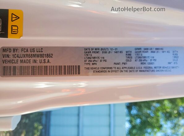 1C4JJXR68MW801862 2021 JEEP WRANGLER White Engine compartment view