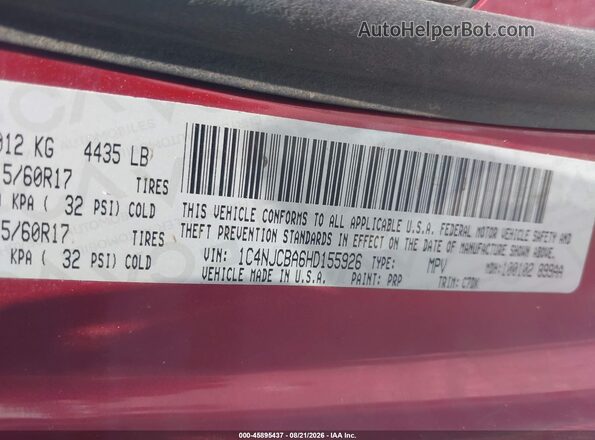 1C4NJCBA6HD155926 2017 JEEP COMPASS Red Вид підкапотного простору