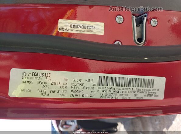 1C4NJCEA0HD118902 2017 JEEP COMPASS Red Engine compartment view