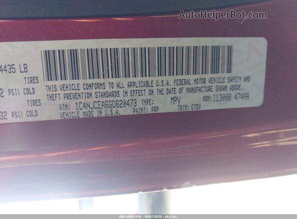 1C4NJCEA6GD620473 2016 JEEP COMPASS Red Vista del compartimento del motor