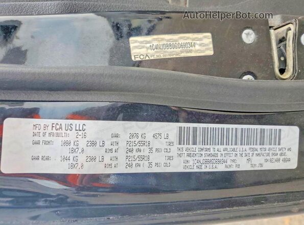 1C4NJDBB0GD690344 2016 JEEP COMPASS Черный Вид наклейки с VIN-кодом