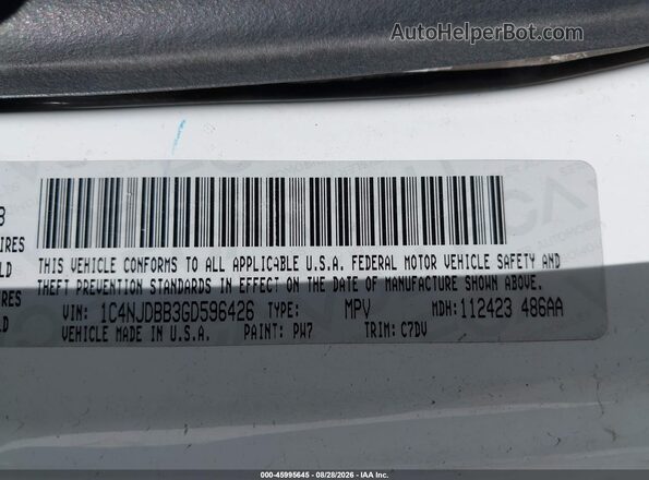 1C4NJDBB3GD596426 2016 JEEP COMPASS White Вид підкапотного простору