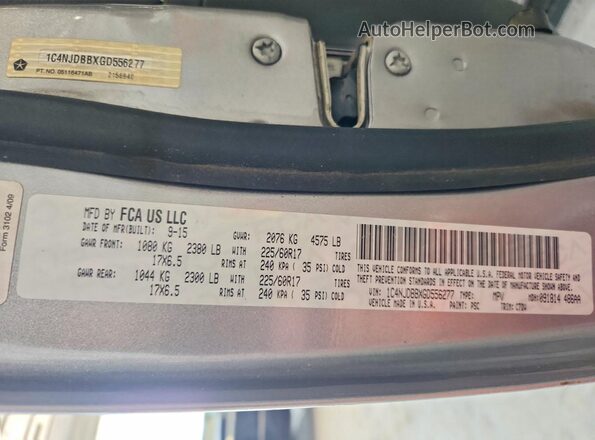 1C4NJDBBXGD556277 2016 JEEP COMPASS Silver Vista de la etiqueta del VIN