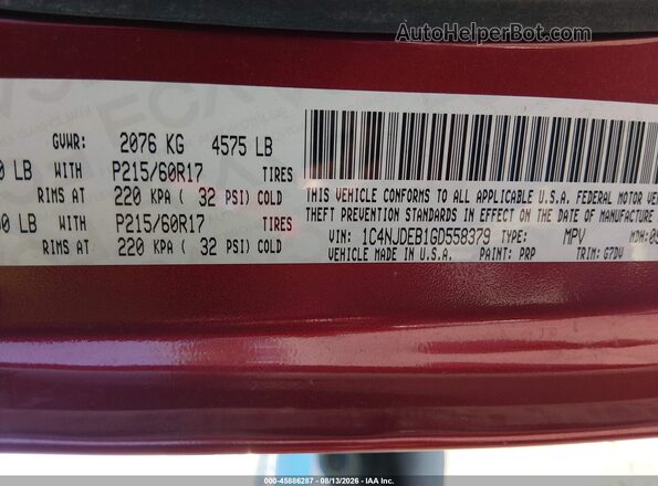 1C4NJDEB1GD558379 2016 JEEP COMPASS Burgundy Widok komory silnika