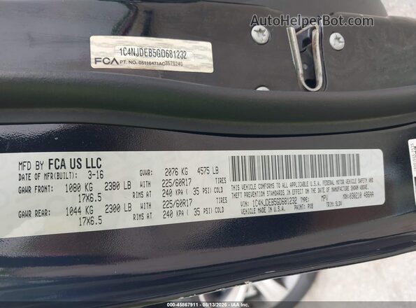 1C4NJDEB5GD681232 2016 JEEP COMPASS Black ძრავის განყოფილების ხედი
