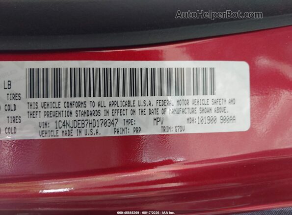 1C4NJDEB7HD170347 2017 JEEP COMPASS Red Widok komory silnika