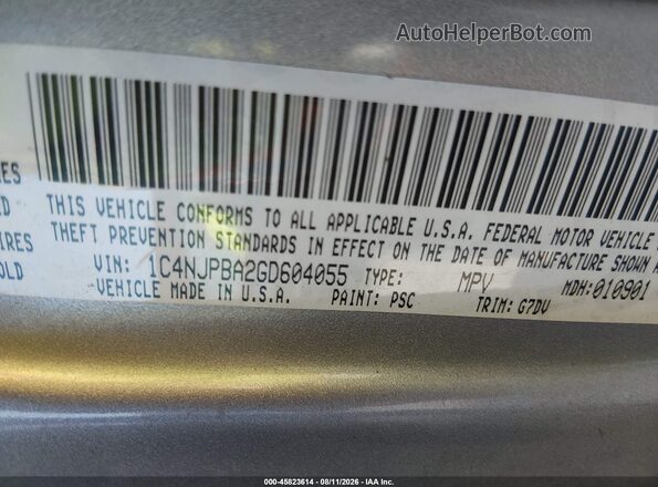 1C4NJPBA2GD604055 2016 JEEP PATRIOT Silver Vista del compartimento del motor
