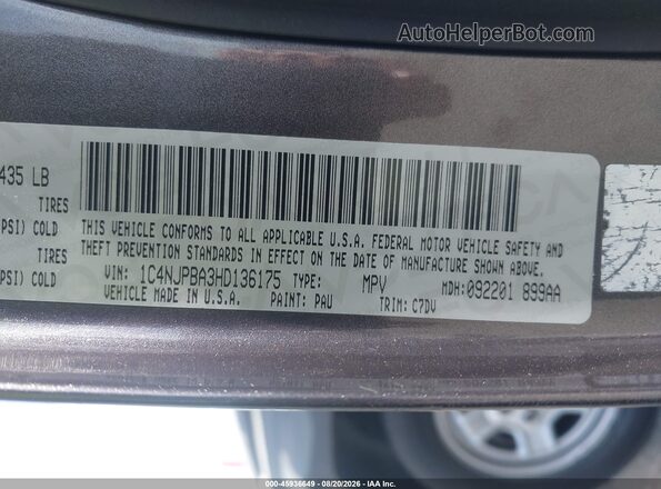 1C4NJPBA3HD136175 2017 JEEP PATRIOT Серый Вид подкапотного пространства