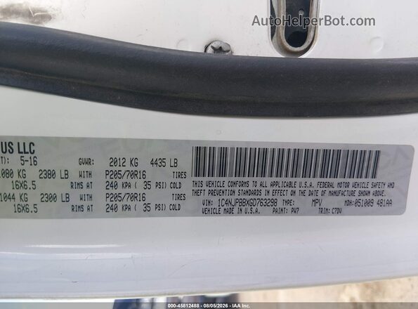 1C4NJPBBXGD763298 2016 JEEP PATRIOT White ძრავის განყოფილების ხედი