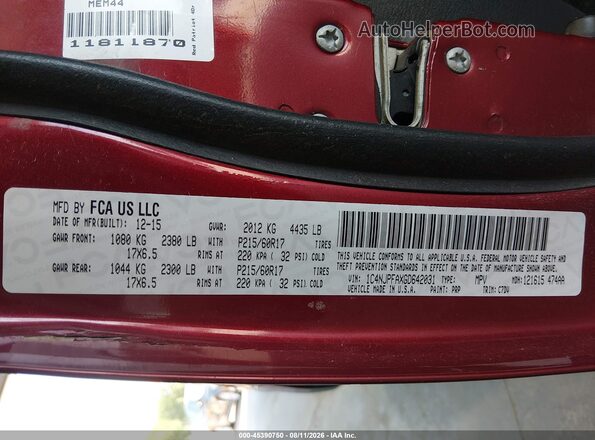 1C4NJPFAXGD642031 2016 JEEP PATRIOT Красный Вид подкапотного пространства