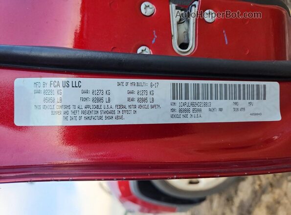 1C4PJLAB2HD218913 2017 JEEP CHEROKEE Бордовый Вид наклейки с VIN-кодом