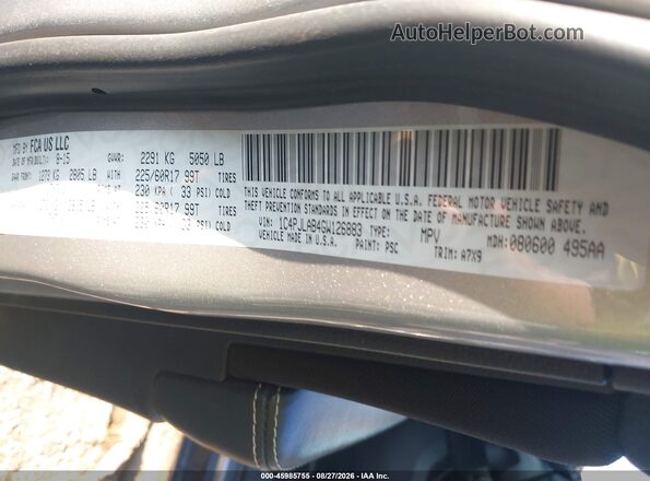 1C4PJLAB4GW126883 2016 JEEP CHEROKEE Silver Widok komory silnika