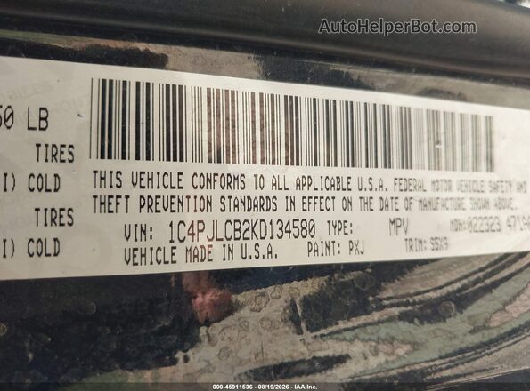 1C4PJLCB2KD134580 2019 JEEP CHEROKEE Черный Вид подкапотного пространства