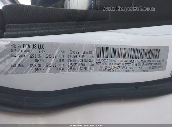 1C4PJLCB4JD544554 2018 JEEP CHEROKEE White Вид підкапотного простору