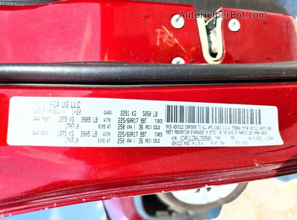1C4PJLCB4LD595801 2020 JEEP CHEROKEE Burgundy Вид наклейки з VIN-кодом