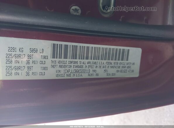 1C4PJLCB6KD222113 2019 JEEP CHEROKEE Burgundy Engine compartment view