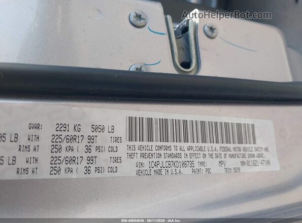 1C4PJLCB7KD108735 2019 JEEP CHEROKEE Silver ძრავის განყოფილების ხედი