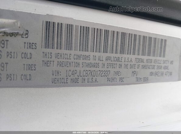 1C4PJLCB7KD172337 2019 JEEP CHEROKEE White Widok komory silnika