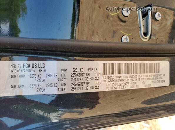 1C4PJLCB7KD479510 2019 JEEP CHEROKEE Black VIN კოდის სტიკერის ხედი