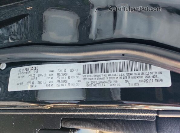 1C4PJLCB8GW146390 2016 JEEP CHEROKEE Black VIN sticker view