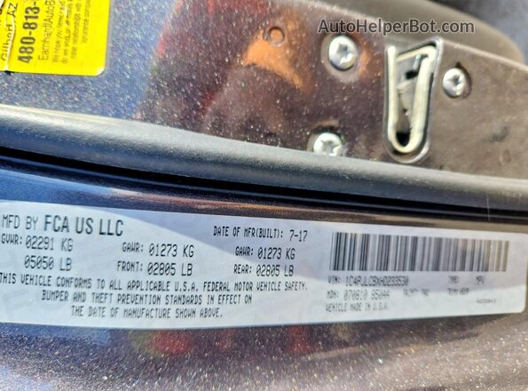 1C4PJLCBXHD233530 2017 JEEP CHEROKEE Gray VIN կոդի պիտակի տեսք