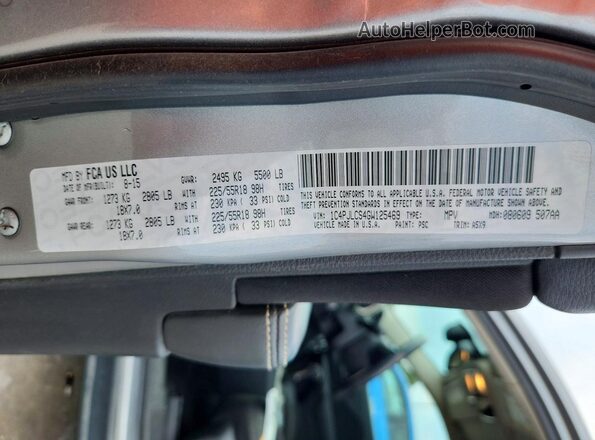 1C4PJLCS4GW125469 2016 JEEP CHEROKEE Silver VIN sticker view