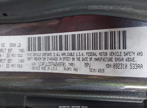 1C4PJLCS7HW549701 2017 JEEP CHEROKEE Gray Вид підкапотного простору