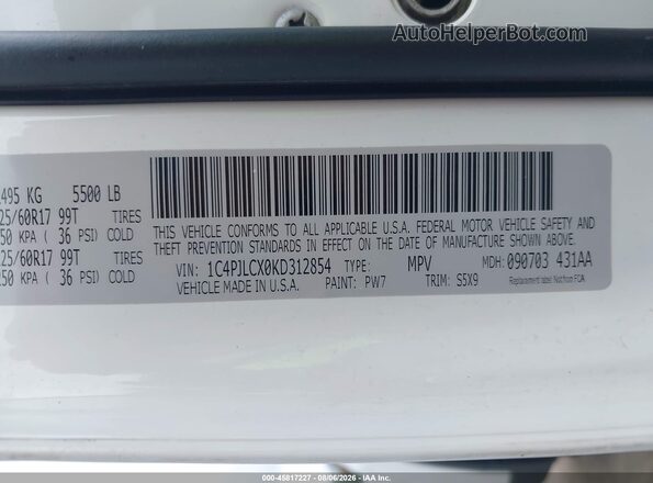 1C4PJLCX0KD312854 2019 JEEP CHEROKEE White ძრავის განყოფილების ხედი